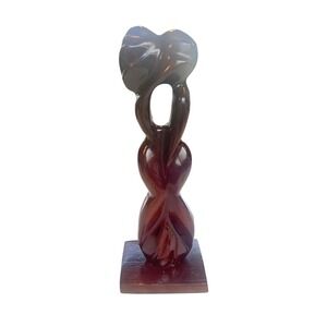 Vintage Abstract Hand Carved Wood Sculpture Intertwining‎ Lovers Figurine Brown
